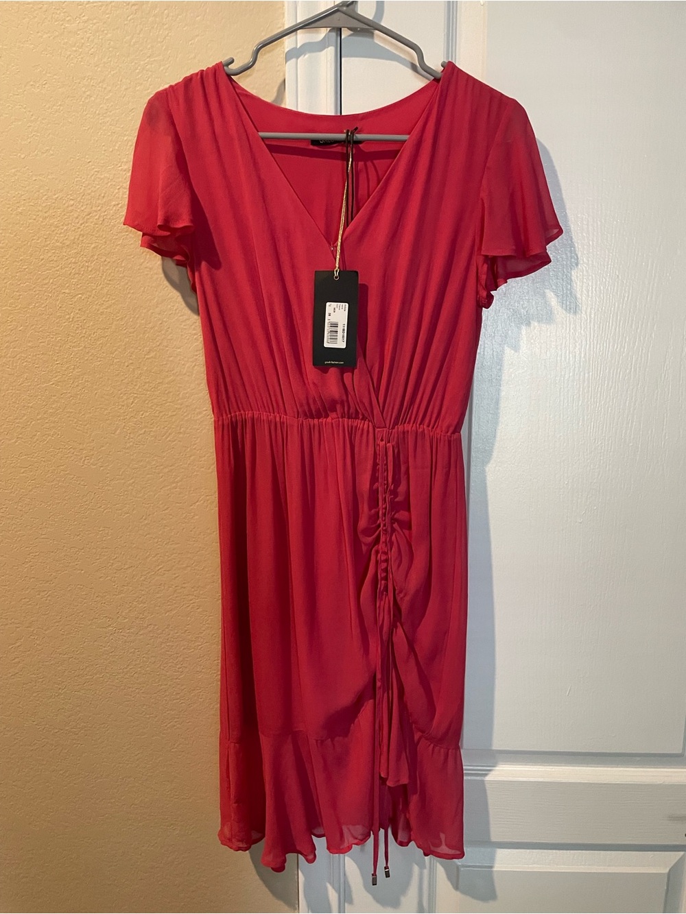 Women's Pink Flutter-Sleeve Wrap Dress